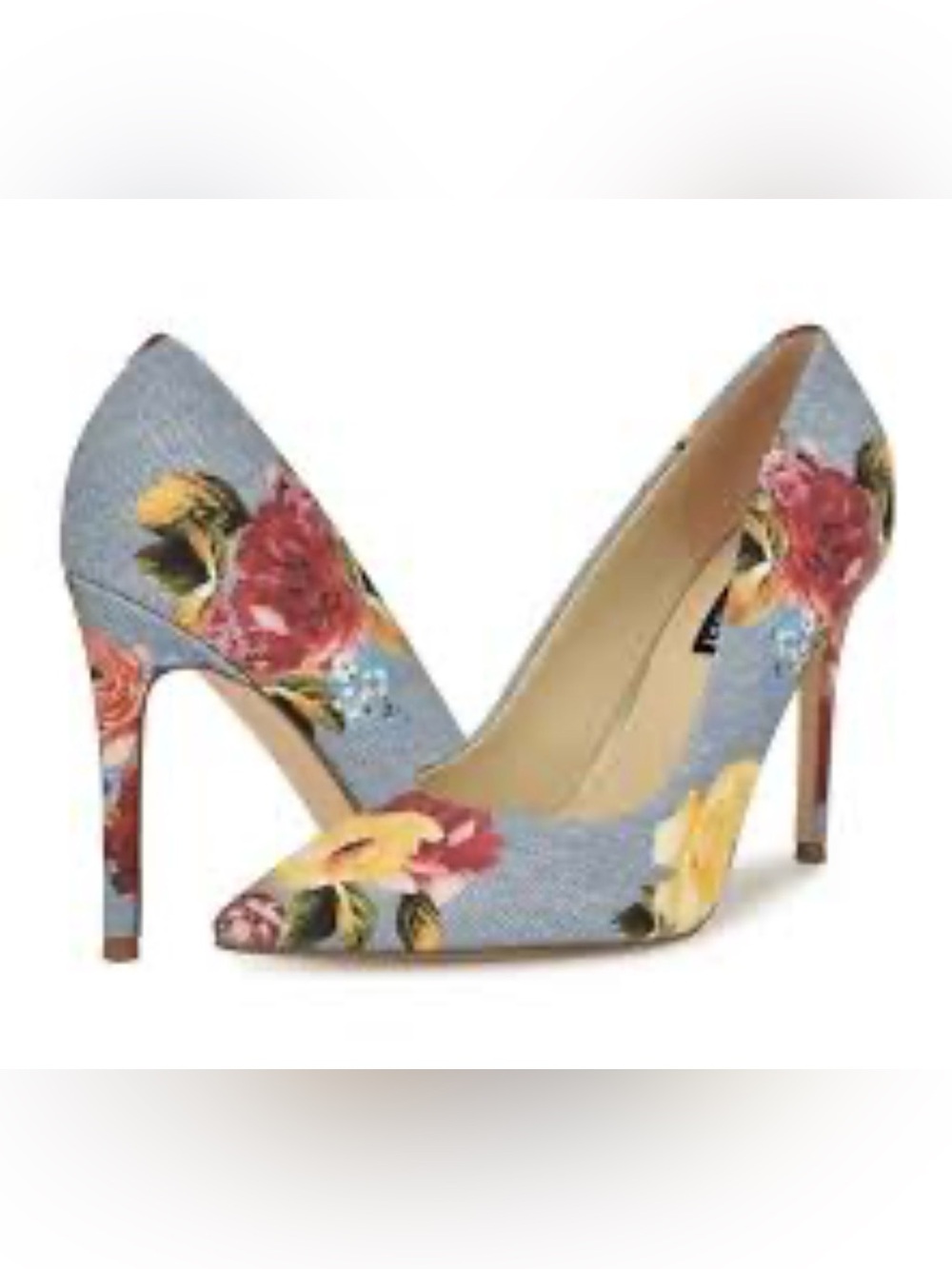 Nine West Ezra Floral Denim Print Pointed Toe Pumps Size 9.5M NIB